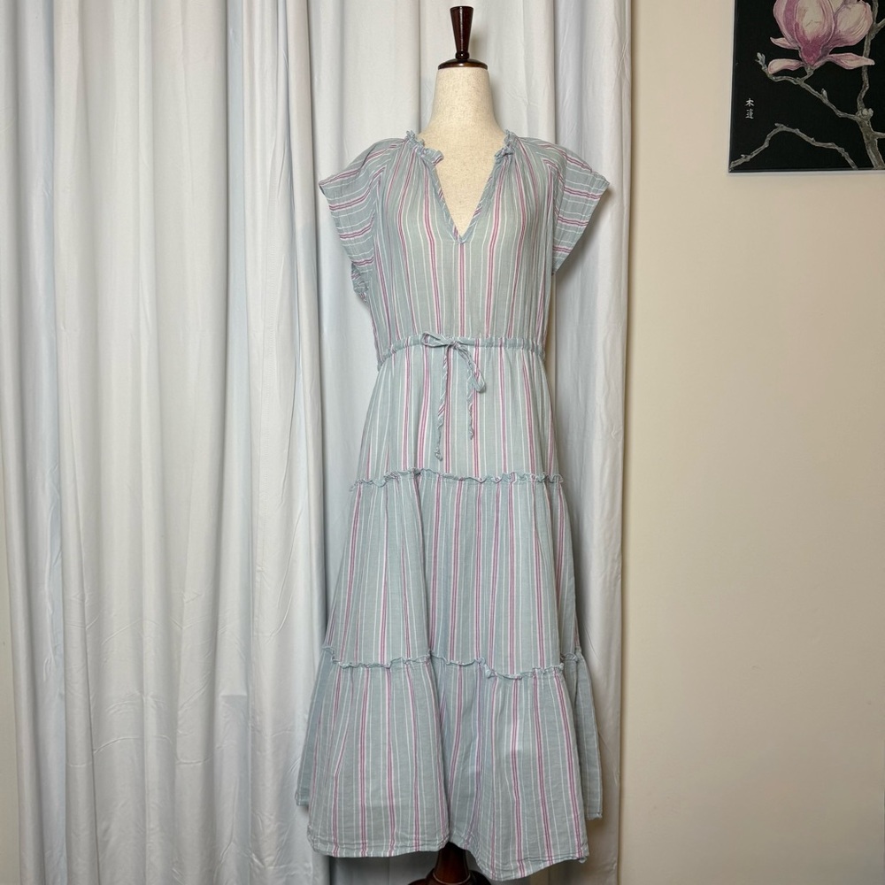 Rails Juni Placid Stripe Midi Dress Tiered Cotton Blue Pink Small - Picture 4 of 16